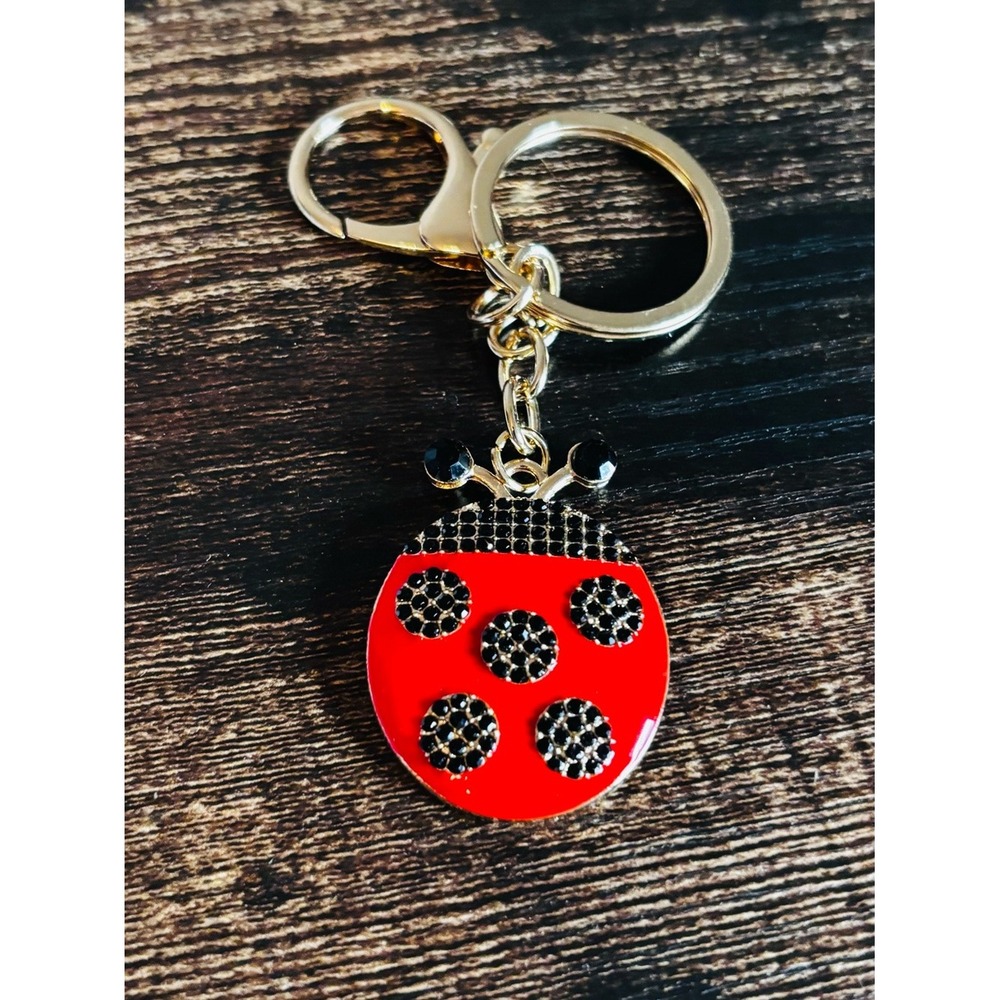 Red Ladybug‎ Rhinestone Keychain Silver Tone Enamel Beetle Bag Charm Clasp